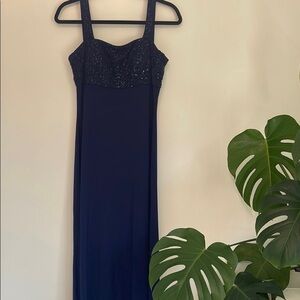 LAURA Elegant Navy Blue Sequined Gown with Jacket
